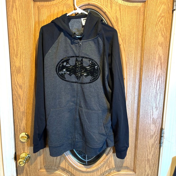 Batman DC Comics Zip Up Hoodie Black Gray Graphic Licensed Mens Large - Picture 1 of 7